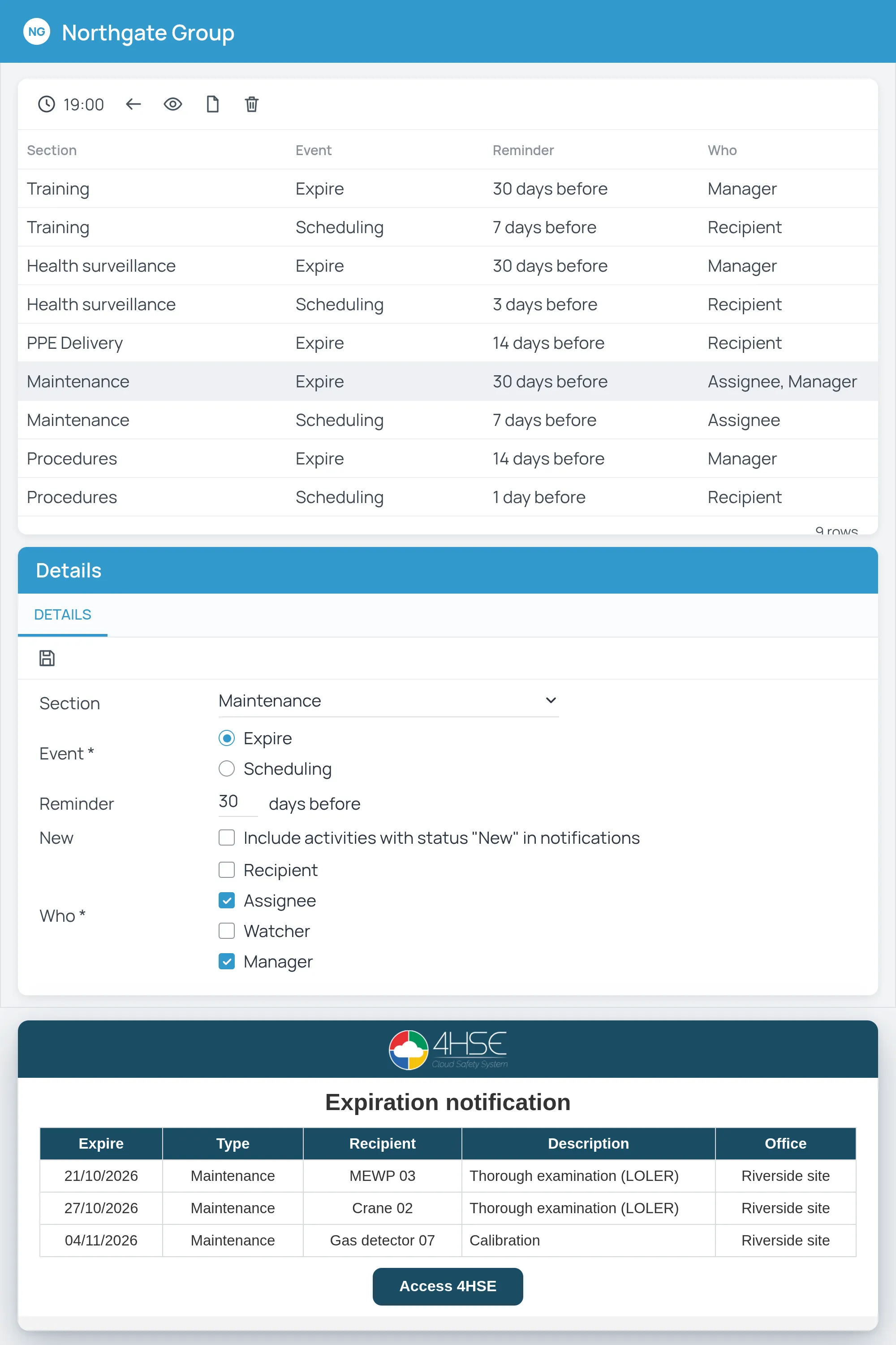 4HSE configuration stages from organizational setup to go-live